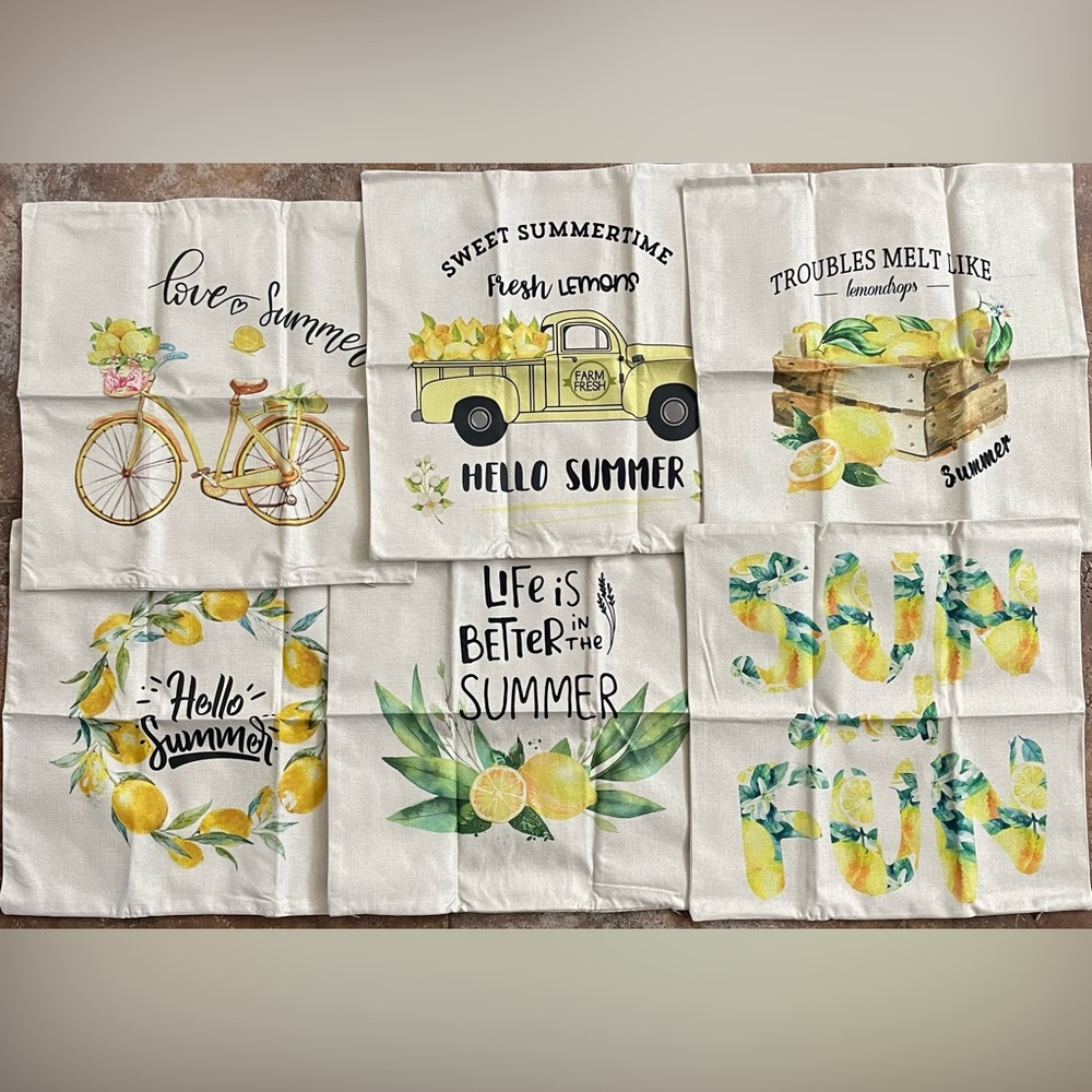 Summer Outdoor Home Decor Throw Yellow Lemon Zipper Pillow Covers Set of 6 - Picture 2 of 8